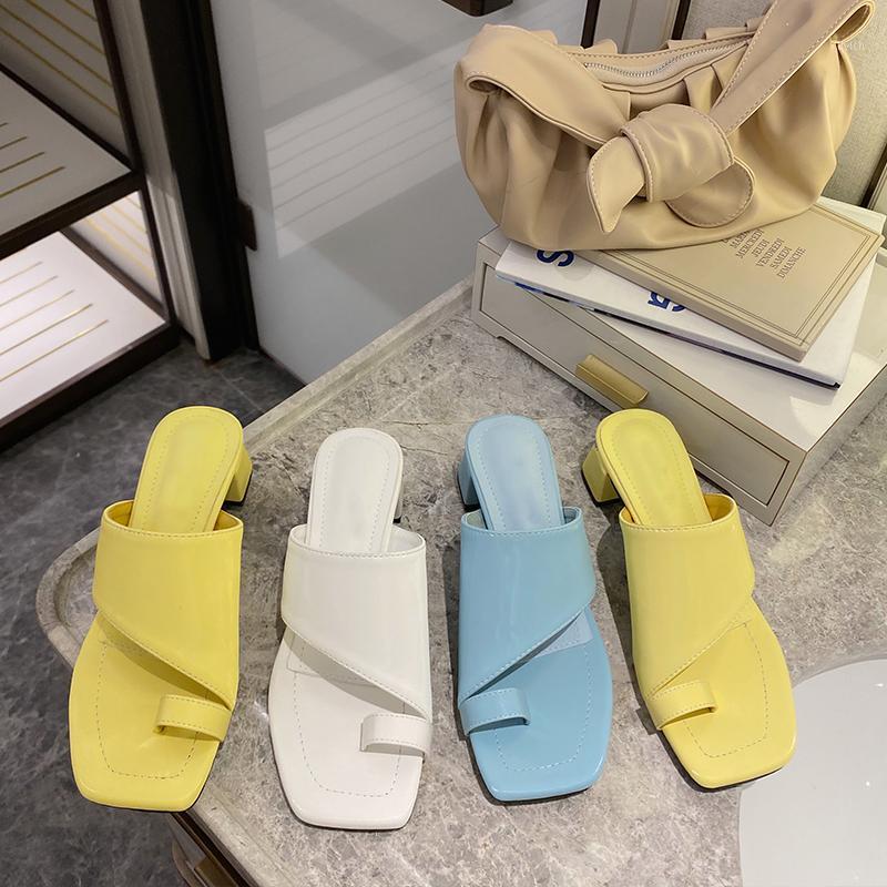 

2020 Newest High Quality Women Slides Square Toe Low Heel Slippers Summer Outdoor Beach Non-Slip Sandals Female Sandalias Mujer1, White