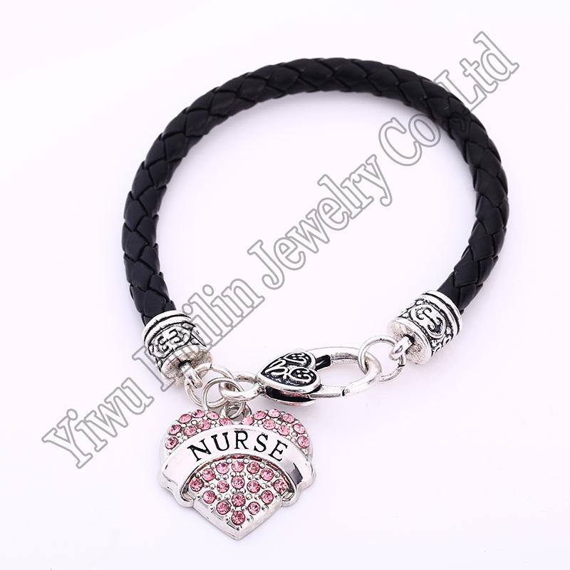 

Best-Selling New Arrival fashion rhodium plated with sparkling crystals heart pendant bracelet rope chain