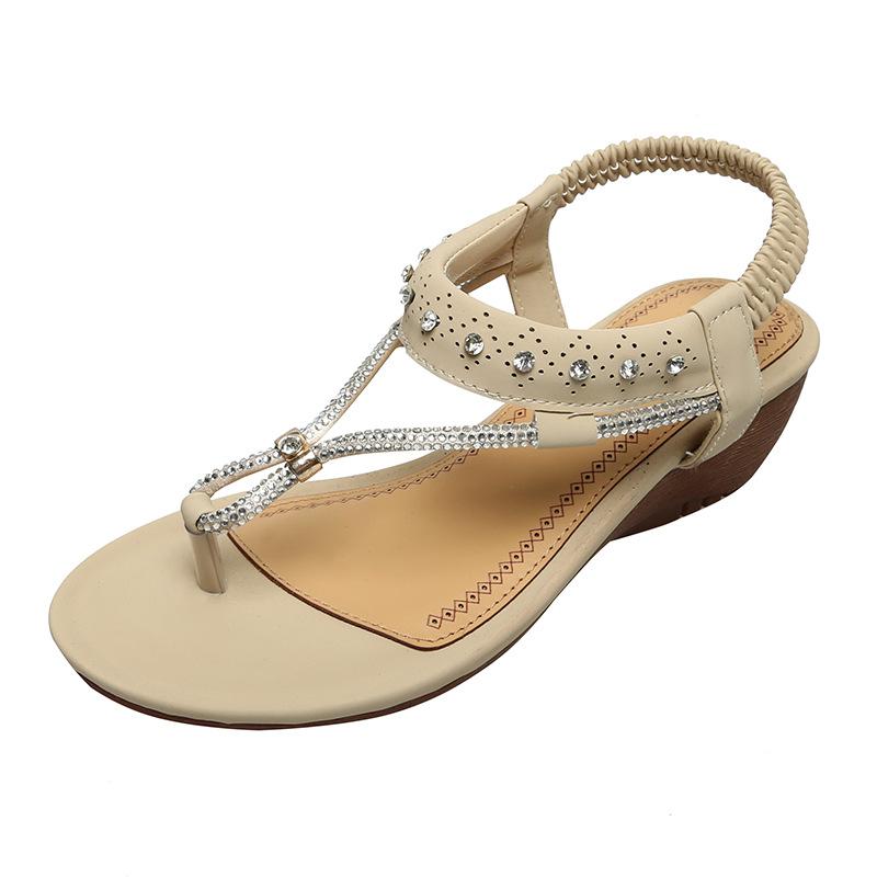

New style bohemian sandals women casual rhinestone women's shoes wedge sandals flip flops fashion women, Black