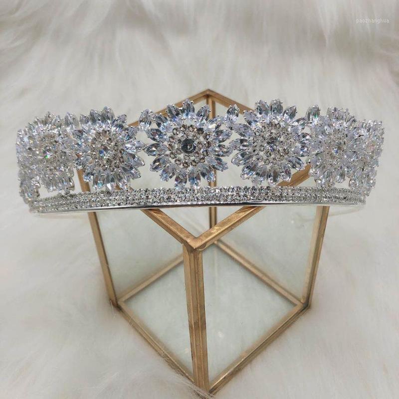 

Fashionable Design Luxury Zircon Flower Type Water Drop Crown Lady Exquisite Headdress Jewelry Bride Wedding Accessori Hair Clips & Barrette, Golden;silver