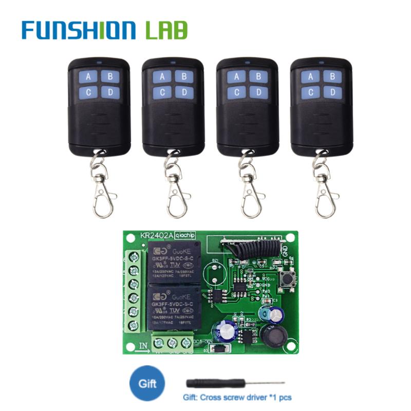 

FUNSHION 433Mhz Universal RF Relay Wireless Remote Control Switch DC 6V 12V 24V 30V 2Ch Receiver Module For Garage Gate Door Key