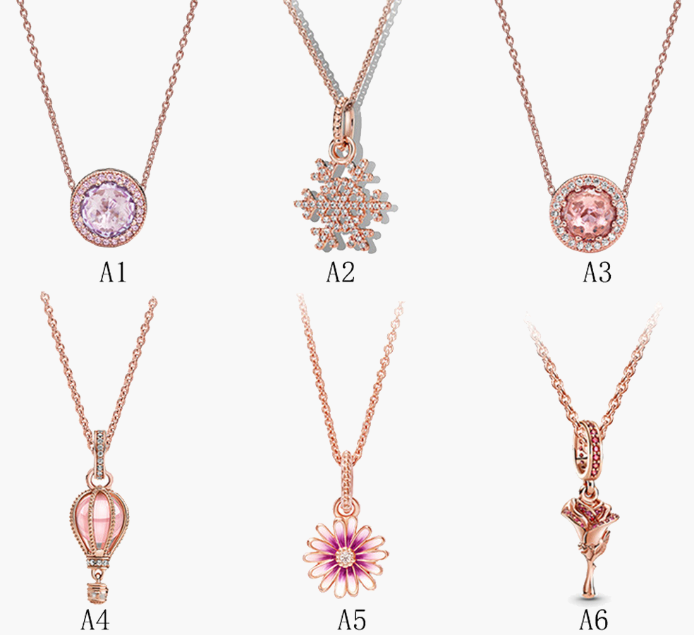 

Fine jewelry Authentic 925 Sterling Silver Necklace Fit Pandora Pendant Couple Necklace Rose Gold Shiny Snowflake Love Engagement DIY Weddin