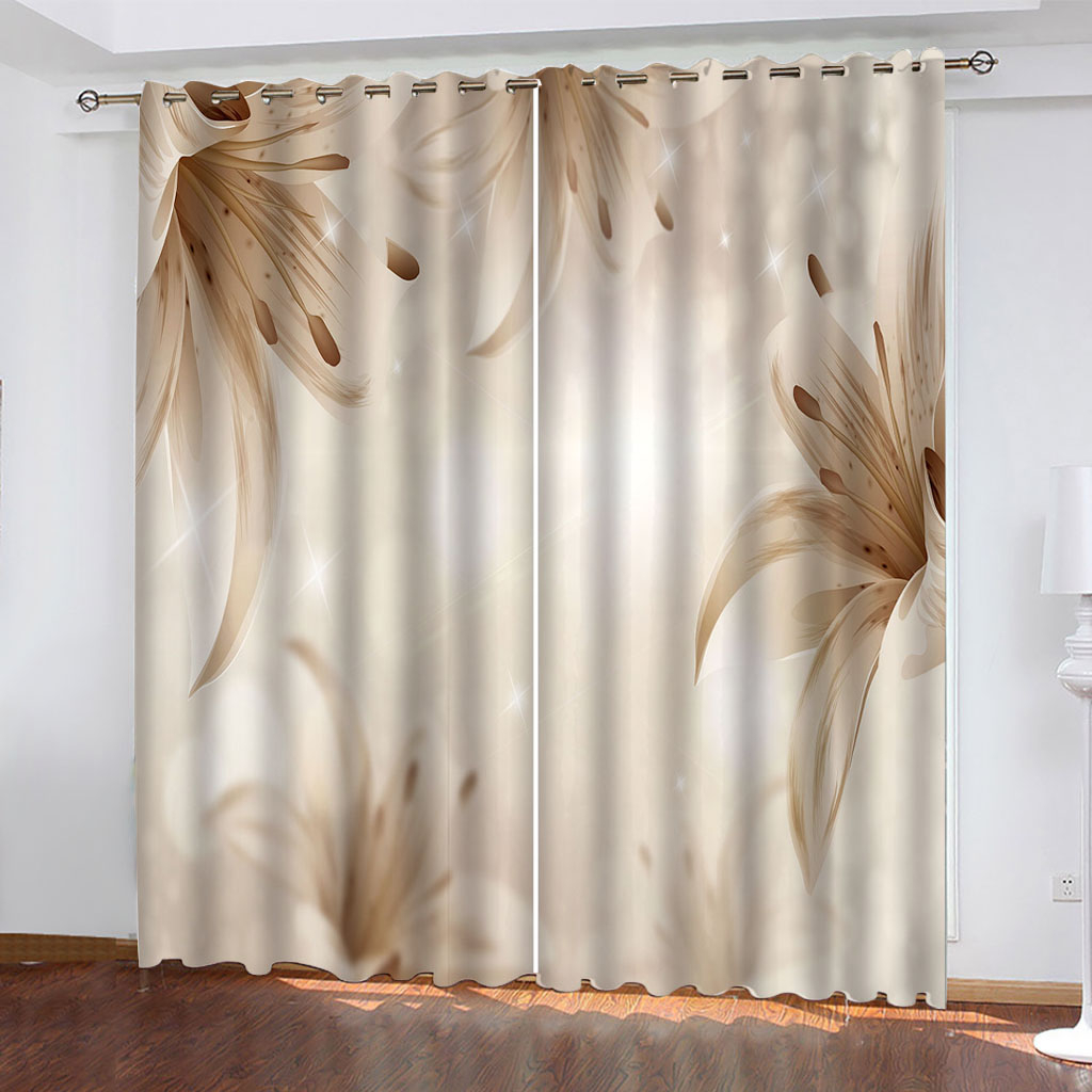 

High quality custom 3d curtain fabric brown lily flower curtains thickened windshield blackout curtains