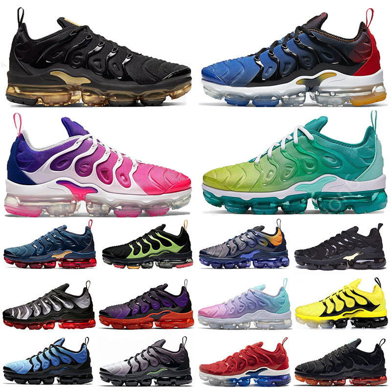 

With Box TN Plus BIG SIZE 13 Pink Metallic Gold running shoes Purple Hyper Violet Lemon Lime VOLT mens Women sports trainers sneakers, 40-47 blue black red