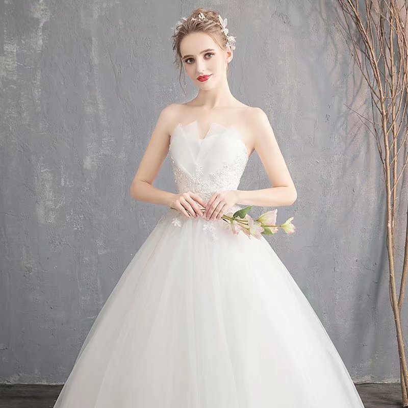 

2021 New s Elegant Lace Bride Dressed As a Brand-new Lace-up Tulle Gown Strapless for Woman Nuptial to Be 56XY, Ivory white