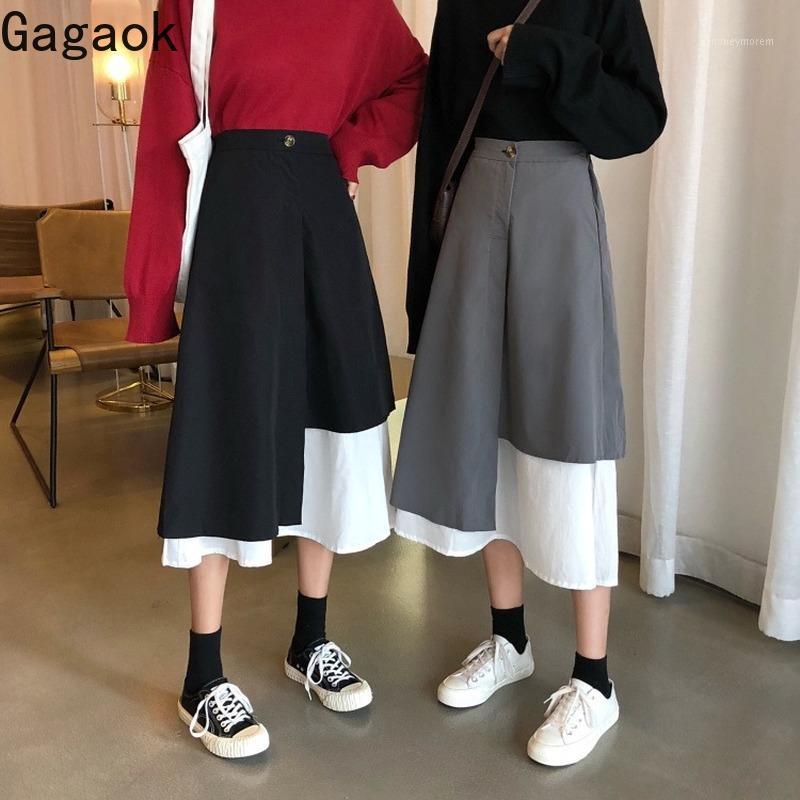 

Gagaok Streetwear Women Patchwork Skirt Spring Autumn New Empire A-Line Knee-Length Loose Casual Wild Female Fashion Skirts1, Black