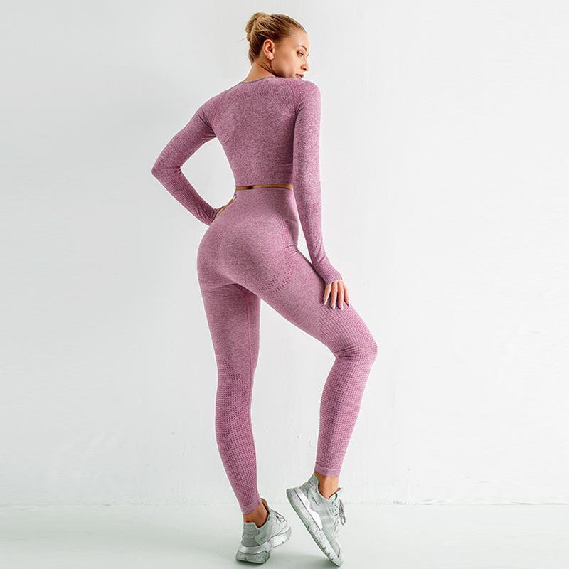 

New Women' Long Sleeve Top Gym Leggings Running Tights Sportswear Tracksuit Sports Suit For Fitness Clothing Seamless Yoga Set1, Black