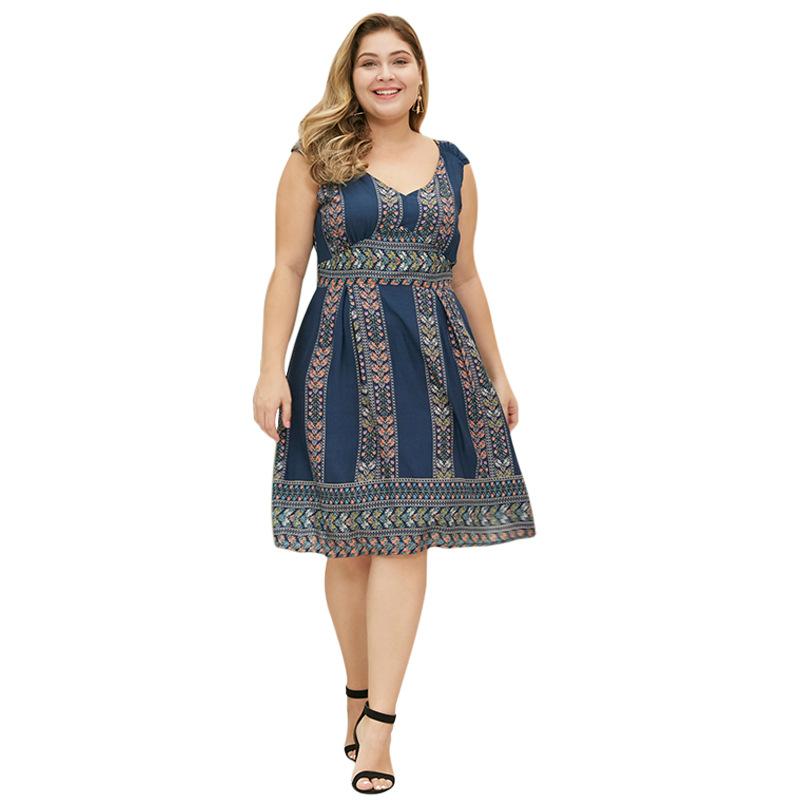 

WHZHM Casual Summer Plus Size 3XL 4XL Sleeveless Dress Women Flower Printed Deep V-Neck A-Line Party Jurk Dresses Ladies Femme, As pictures