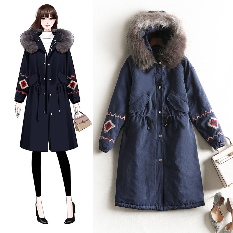 

Winter Clothes Wool Collar Jin Quilted Cotton Women's Jacket Look Fine Fashion 8620 C4wl, Navy