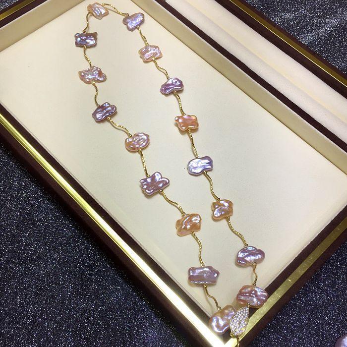 

15-16mm Baroque Pearl Sweater Chain Mixcolor Keshi Pearl Long Necklace Women Necklace Jewelry Gifts1