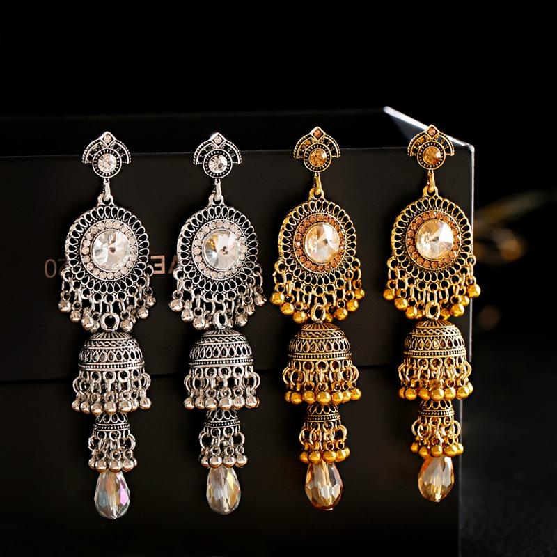 

OIQUEI 2020 Jhumka Jewelry Earring Boho Gypsy Gold Sliver Color Big Bells Long Drop Dangle Earrings For Women oorbellen