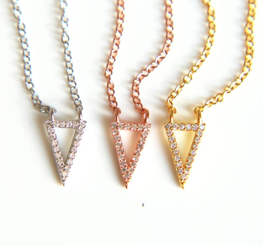 

simple classic jewelry micro pave tiny triangle charm tiny teen girl gift 925 sterling silver geometric adorable cute necklace