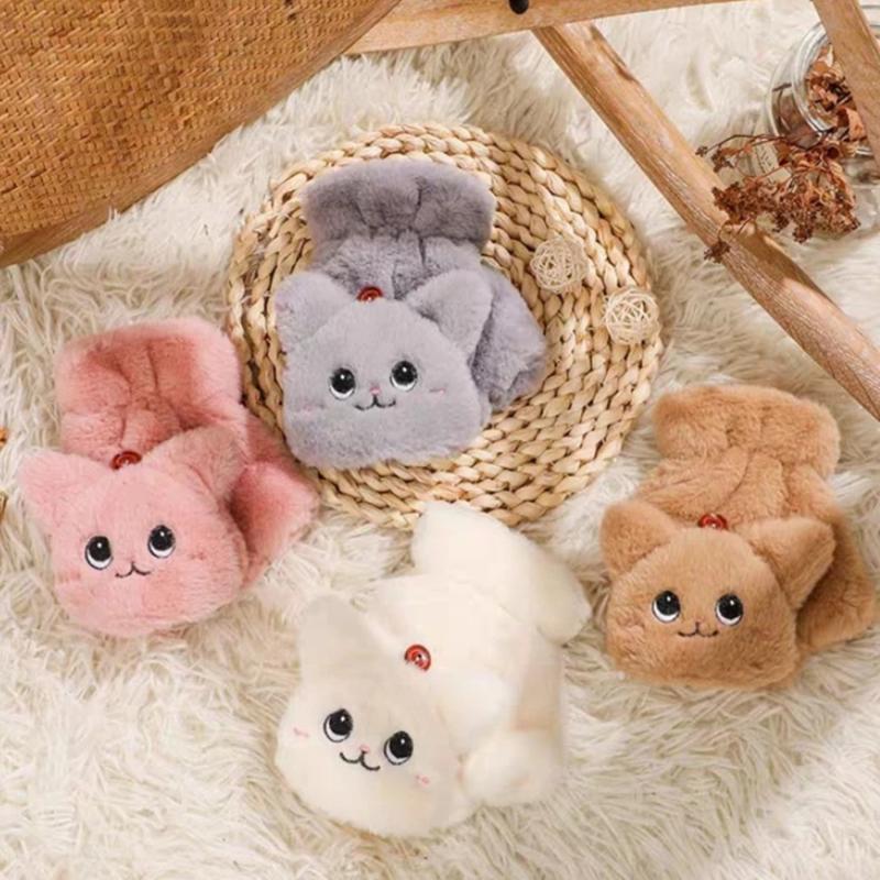 

Five Fingers Gloves Winter Warm Soft Plush Knit Mittens Women Flip Half Finger Driving Thick Cute Cat Touch Screen