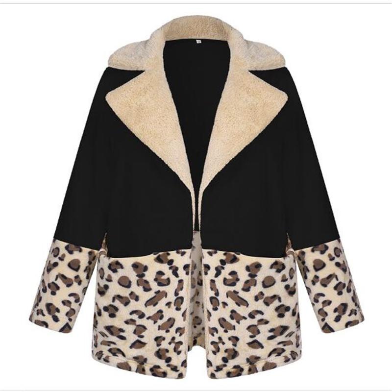 

Women Lapel Leopard Grain Color Spliced Double-Sided Velvet Long Sleeve Jacket Streetwear Harajuku Vintage Casual Outerwear, Black