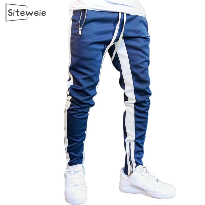 

SITEWEIE Mens Joggers Casual Pants Fitness Men Sportswear Tracksuit Bottoms Skinny Sweatpants Trousers Gyms Track Pants L243 201125, Black and white
