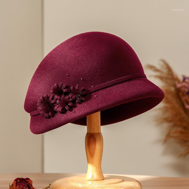 

Mother Gift Lady Autumn And Winter Fashion Woolen Cloche Hat Woman Party Formal Fedoras Top Grade 100% Wool Felt Hat Cap 56-58cm1, Black