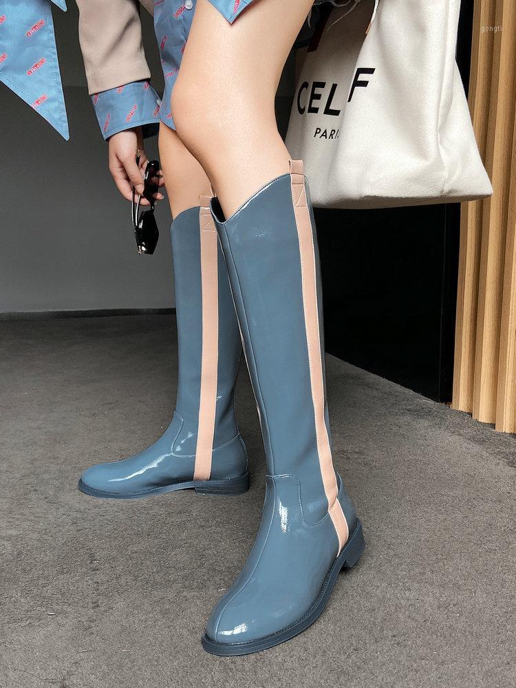 

EshtonShero Size 3-9 Med Heel Platform Boots Women Shoes Spring Winter Fashion Round Toe Zipper Leather Boots Ladies Shoes Blue1, Black