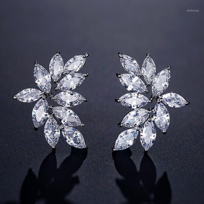 

UILZ Neweat 1.4cm Size Cubic Zirconia Leaf Stud Earrings for Women Fashion Crysyal Bridal Wedding Jewelry Drop Shipping UE22331