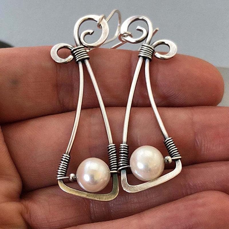 

Dangle & Chandelier Boho Tribal White Pearl Earrings For Women Vintage Silver Color Metal Geometric Spiral Long Drop Brincos