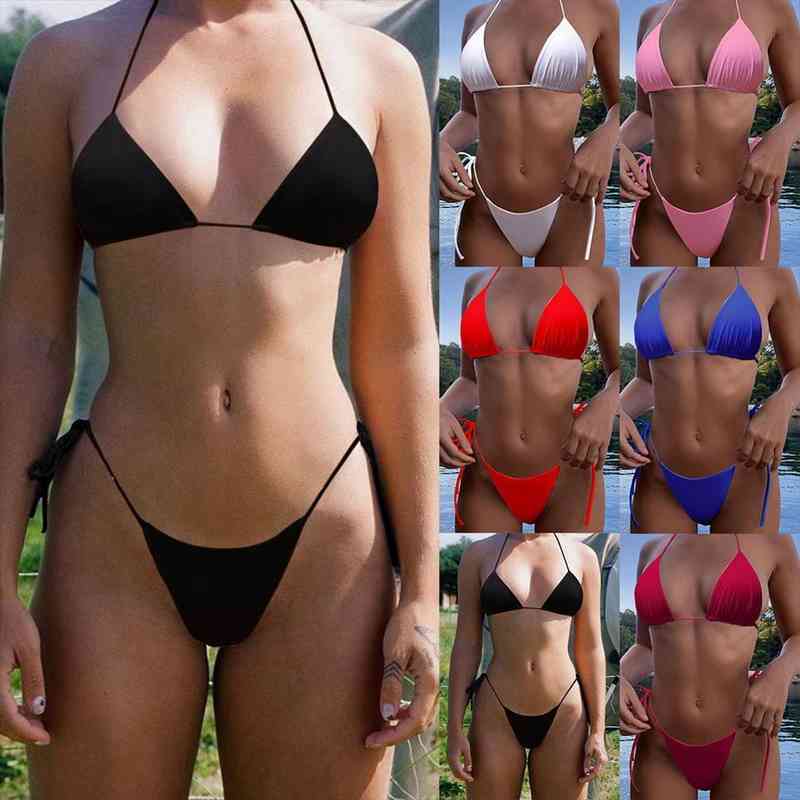 2pcs Bikini Set Padded Bra Women Push-up E Solid Swimwear Nge Thing Suit Swimsuit Swimming Suit Dropshipping-image-747462099