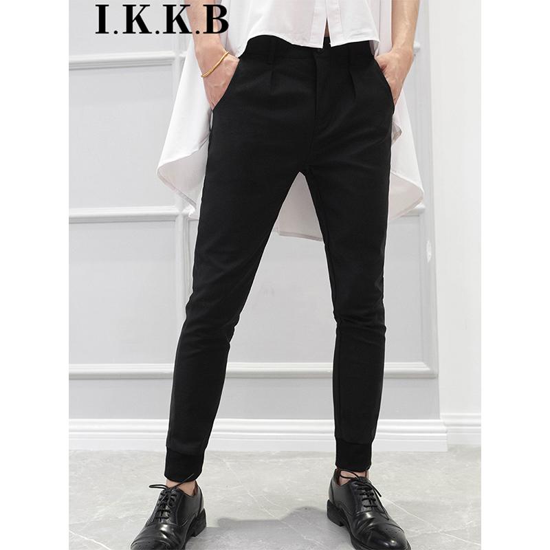 

Autumn trendy men's black slim feet pants closed feet pants leg personality wild Korean long streetwear joggers