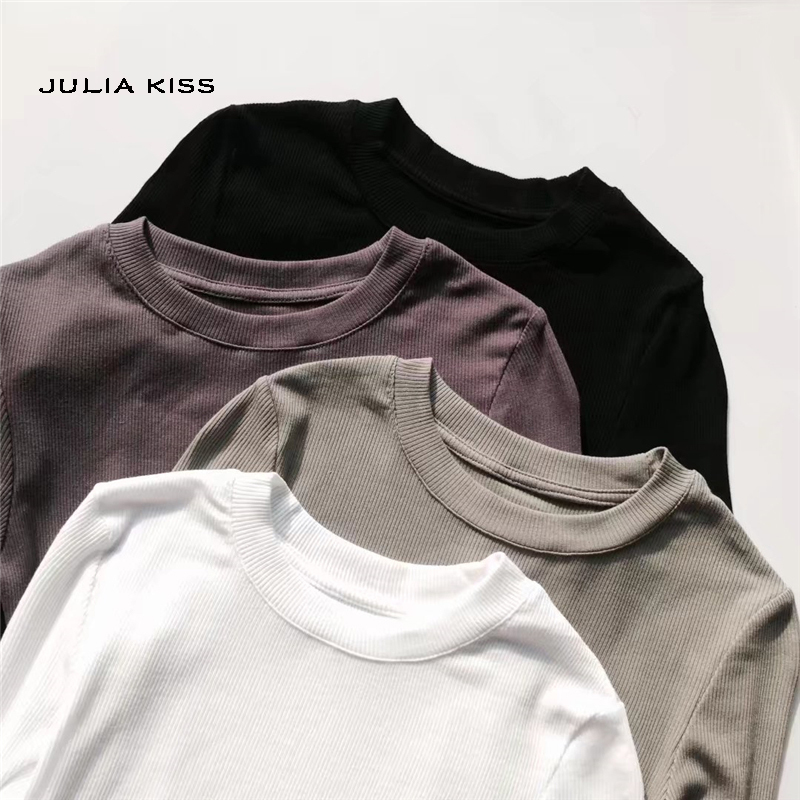 

Women Crew Neck Ribbed Long Sleeve Slim Fit T-shirt For size XS/S 201125, Grey