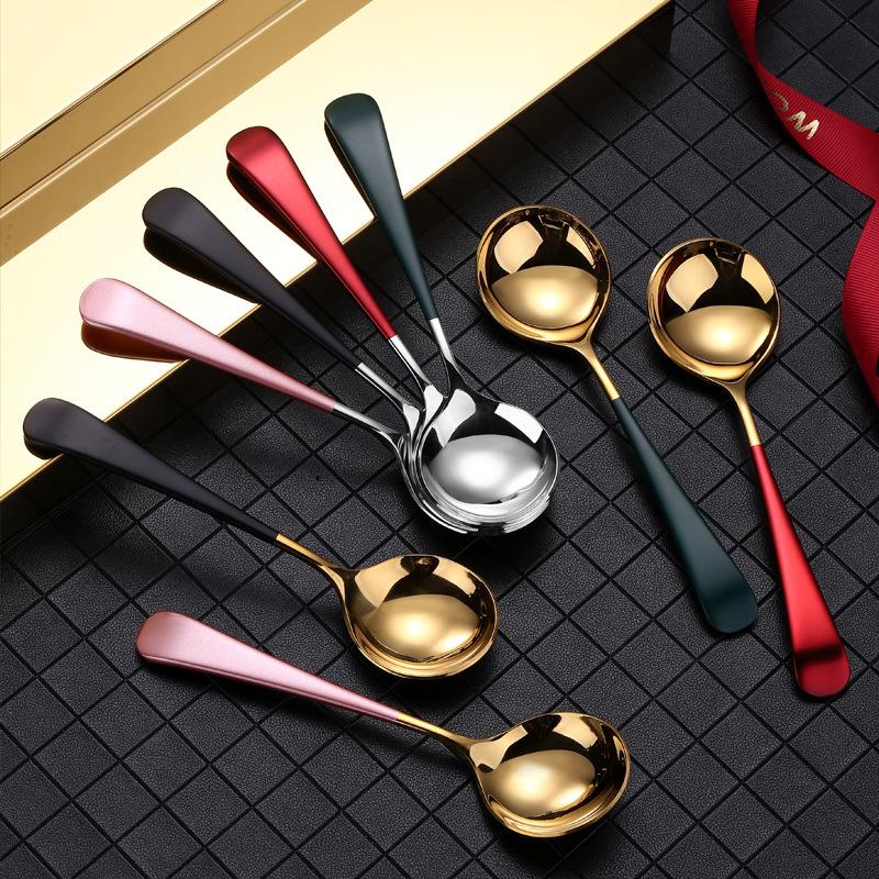

16cm Round Shape Coffee Spoon Stainless Steel Teaspoons Sugar Dessert Snack Scoop Ice Cream Soup Mini Spoons Tableware Wholesale