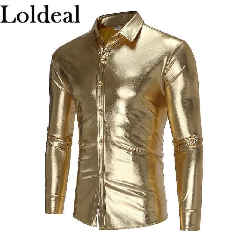 

Loldeal Men Long Sleeve Shirt Fashion Bright Color Casual Lapel Comfort Slim Cotton, Black