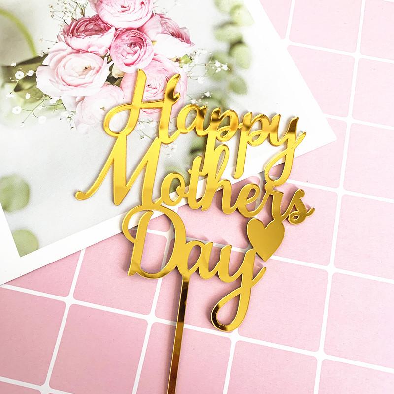 

New Happy Mother's Day Birthday Acrylic Cake Topper Gold Mirror Cake Topper Supplies For Mother Birthday Party Decorations