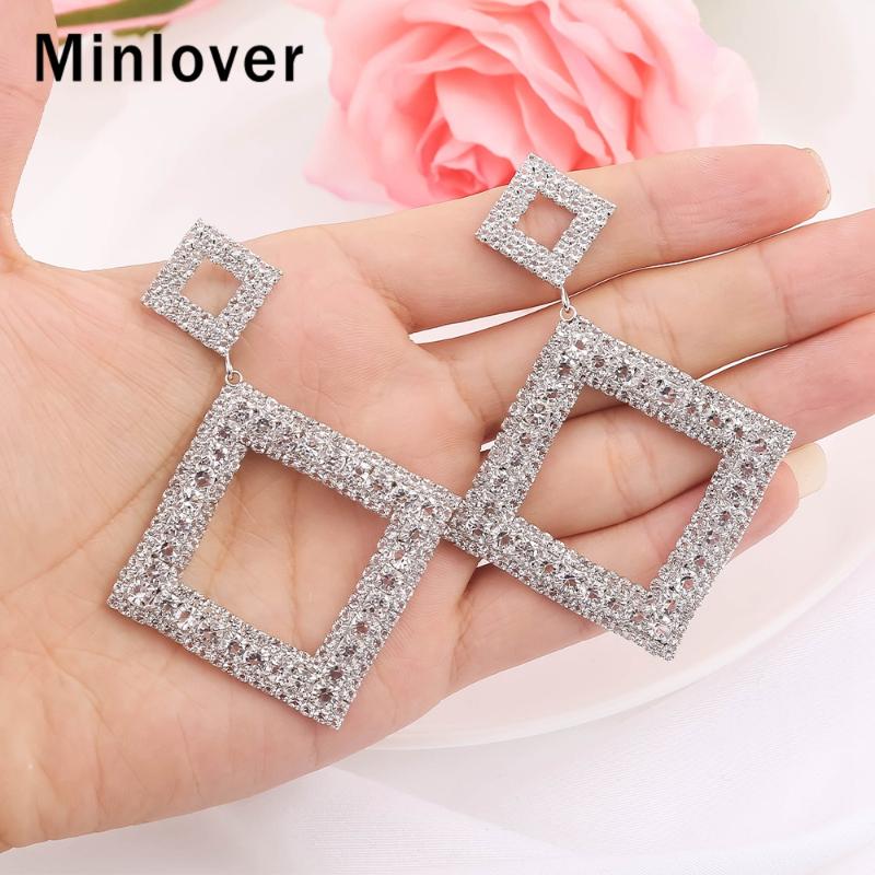 

Minlover Shining Rhinestone Large Geometric Dangle Drop Earrings Gold Square Hanging Earrings Party Jewelry Gifts MEH1700