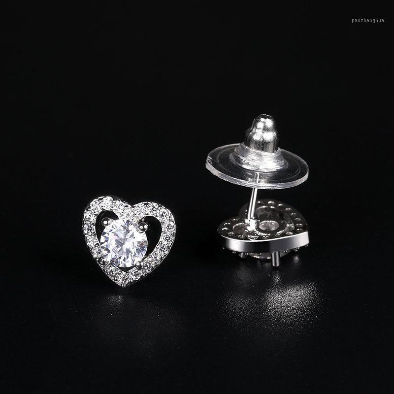 

Stud Fashion Zircon Heart Earrings Gold Simple S925 Silver Plated For Women High Quality Daily Jewelry, Golden;silver