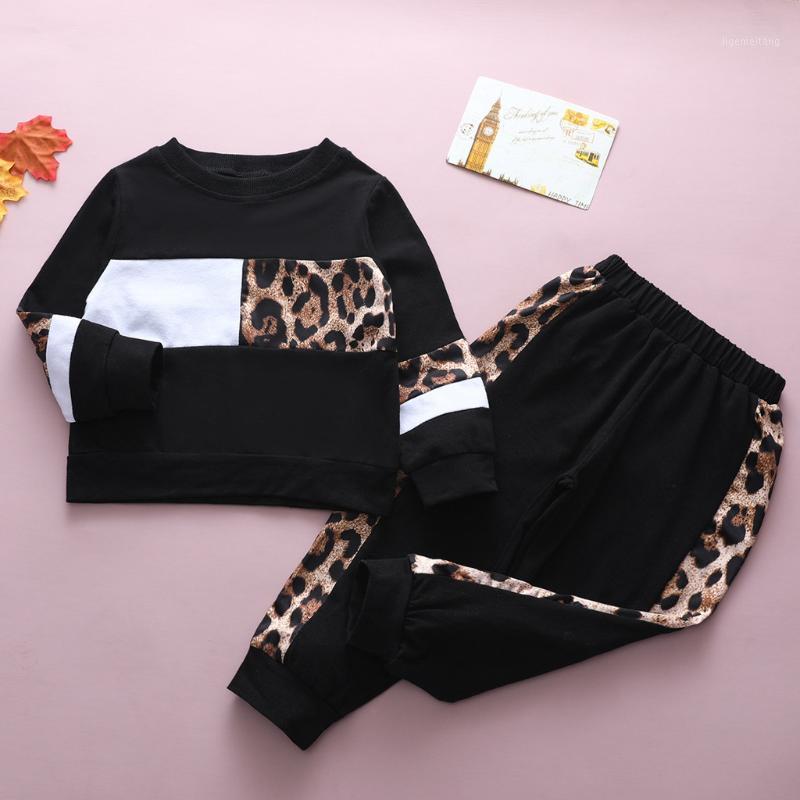 

2PCS Leopard Print Baby Outfits Toddler Baby Boys Girls Leopard Print Tops +Leopard Pants Outfits Cute Set vetement garcon1, Black