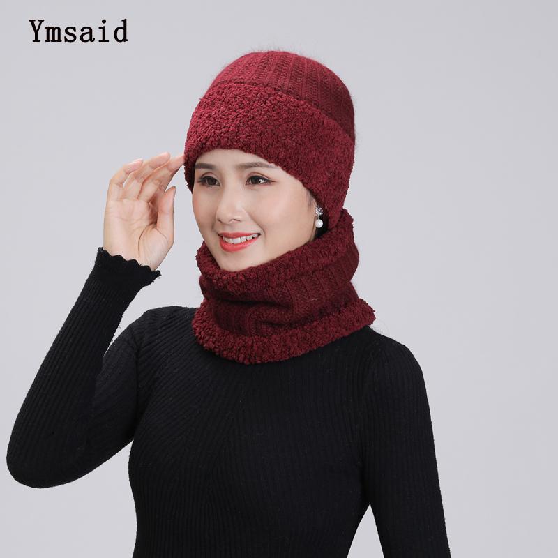 

New Fashion Female Warm Fur Knitted Hat Scarf Set For Women Plus Velvet Thicken Wool Cap Winter Beanie Outdoor Ski Cap, Khaki