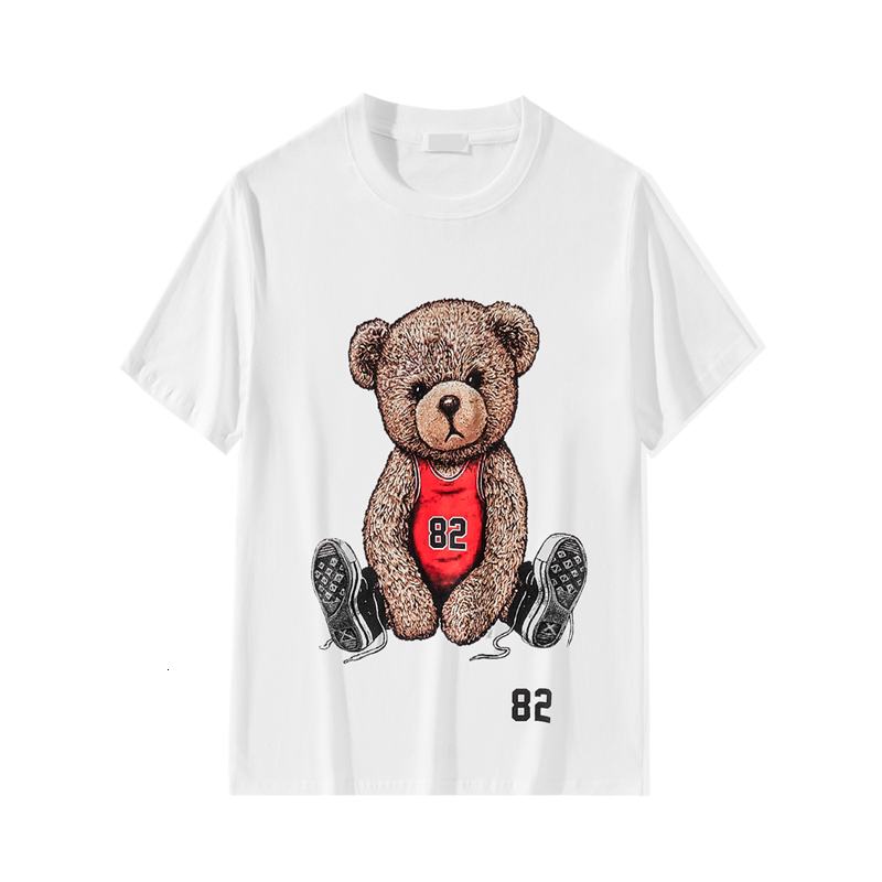

2021 Summer Fashion Brand New Bear Print Men Oversized Short Sleeve T-shirt for Women Cotton Tee Wgme, Black