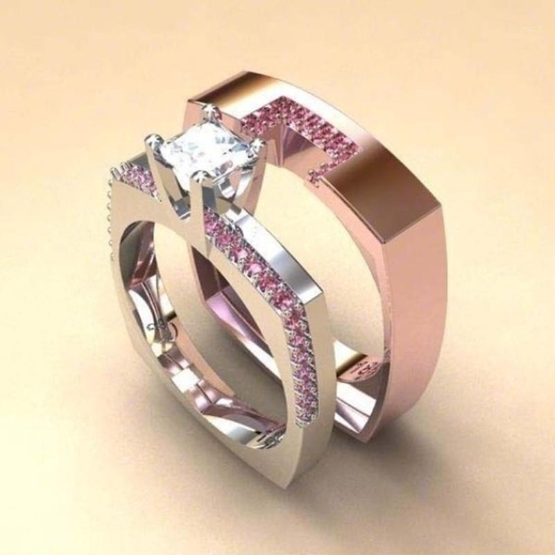 

FDLK 2Pcs Womens Girls Pink Rhinestone Ring Set Anniversary Gift Engagement Bridal Wedding Party Rings Jewelry Accessories Gift1