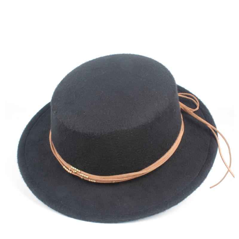 

Men Women Por Pie Flat Top Hat Fedora Hat For Gentleman Elegant Lady Wool Trilby Size 56-58CM, Black