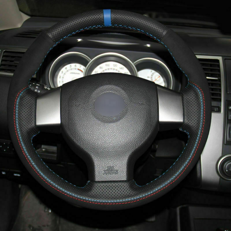 For Top Black Leather Steering Wheel Hand-stitch on Wrap Cover For Nissan Tiida/ Livina/ Sylphy car accessories-image-597974376
