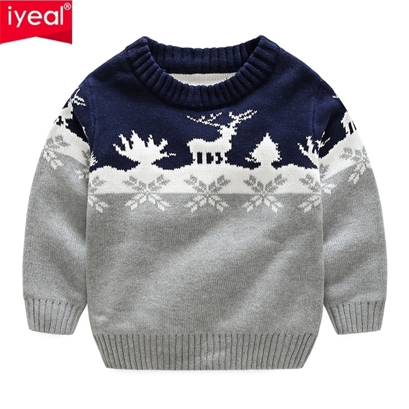

IYEAL Autumn Winter Kids Cartoon Christmas Deer Sweater Children New Year Clothing Boys Girls Cotton Pullover Baby Costumes 201109, Red