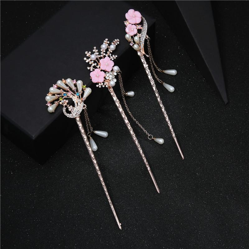 

Vintage Retro Flower Tassel Handmade Hair Sticks Hair Chopsticks Chinese Bridal Wedding Tiara Jewelry for Women