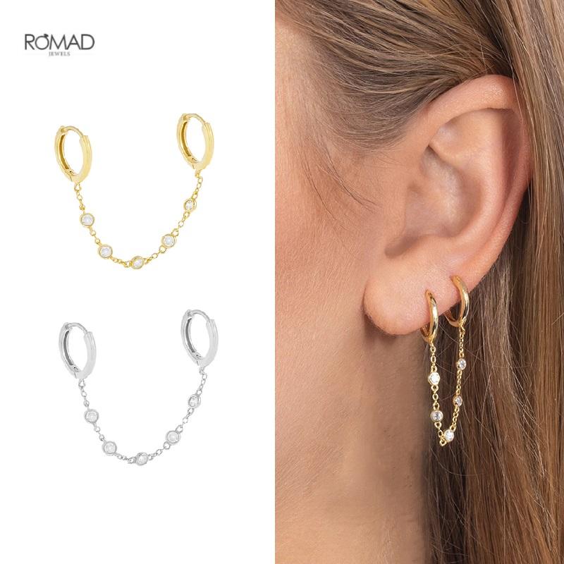 

ROMAD Fashion Chain Double Hoop Earrings For Women Elegant Round Zircon Cartilage Piercing Earings Silver 925 Jewelry Pendientes