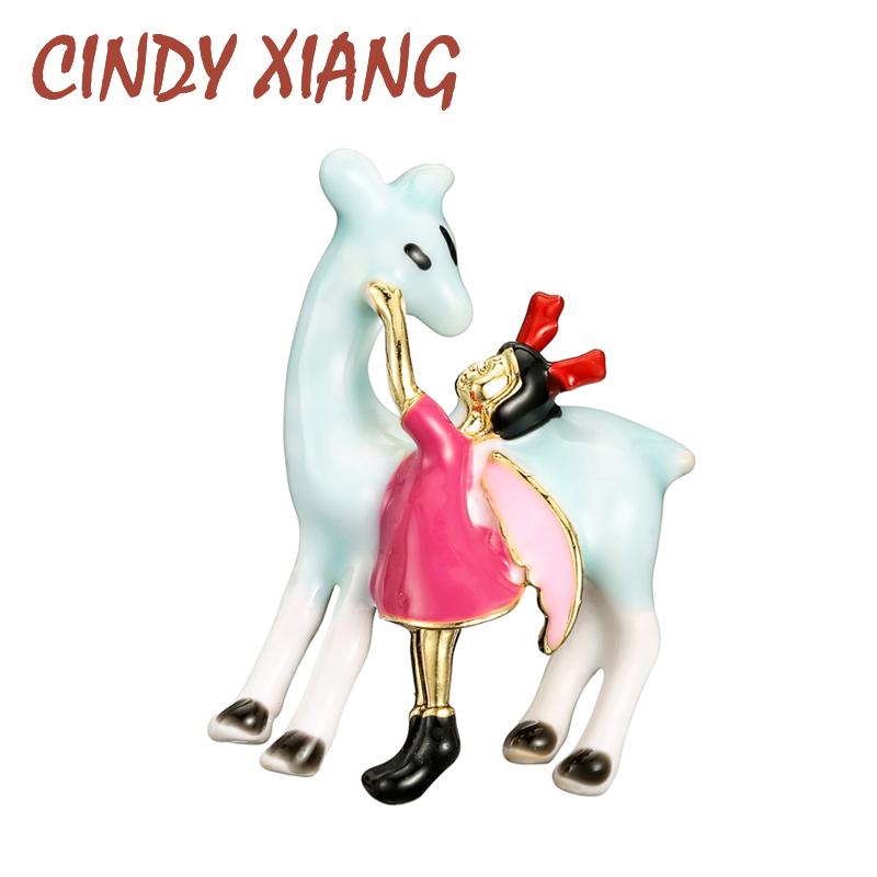 

Pins, Brooches CINDY XIANG Little Girl And Horse Brooch Enamel Creative Story For Kids Fashion Jewelry Cartoon Design High Quality