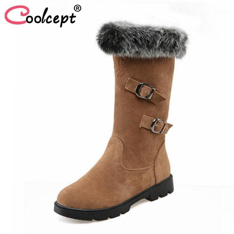 

CoolCept 4 Colors Women Flats Boots Warm Fur Shoes Winter Buckle Snow Mid Calf Boots Thick Fur Office Lady Shoes Size 33-431, Black