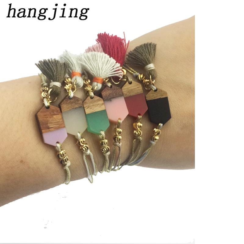 

Designer New Boho Couple Cute Charm Braided Rope knitting Handemade adjustable woven tassel wooden Bracelet Women Bracelet