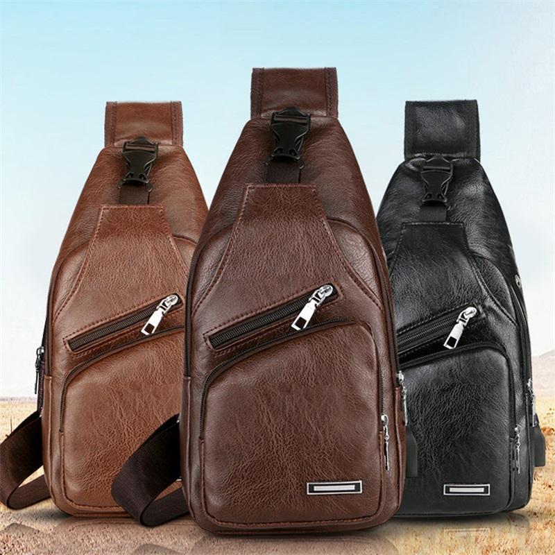 

Pu Shoulder Bags For Men Usb Charging Bags Men Anti Theft Chest Bag School Summer Trip Belt Bag Messengers New, Black