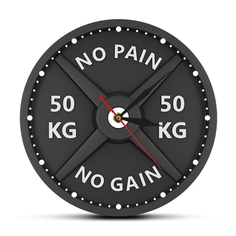 

50KG Letter Print Wall Clock Circular Gym Weight Lifting Dumbbell Bodybuilding Silent Acrylic Clock TB Sale