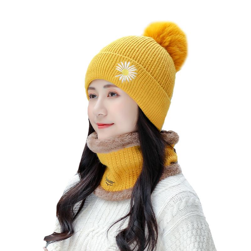 

2020 Women Autumn Winter Hat Neckerchief Plush Velvet Warm Cap Neck Collars Youth Lady Girl Sweet Bib Set Knitted Hat and Scarf