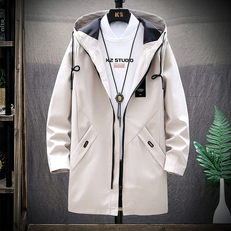 

Fashion Male Hooded Jackets Long Section Trends Printing Men's Coat Black Khaki Green M-4XL Men's Hooded Jackets Coat, Beige