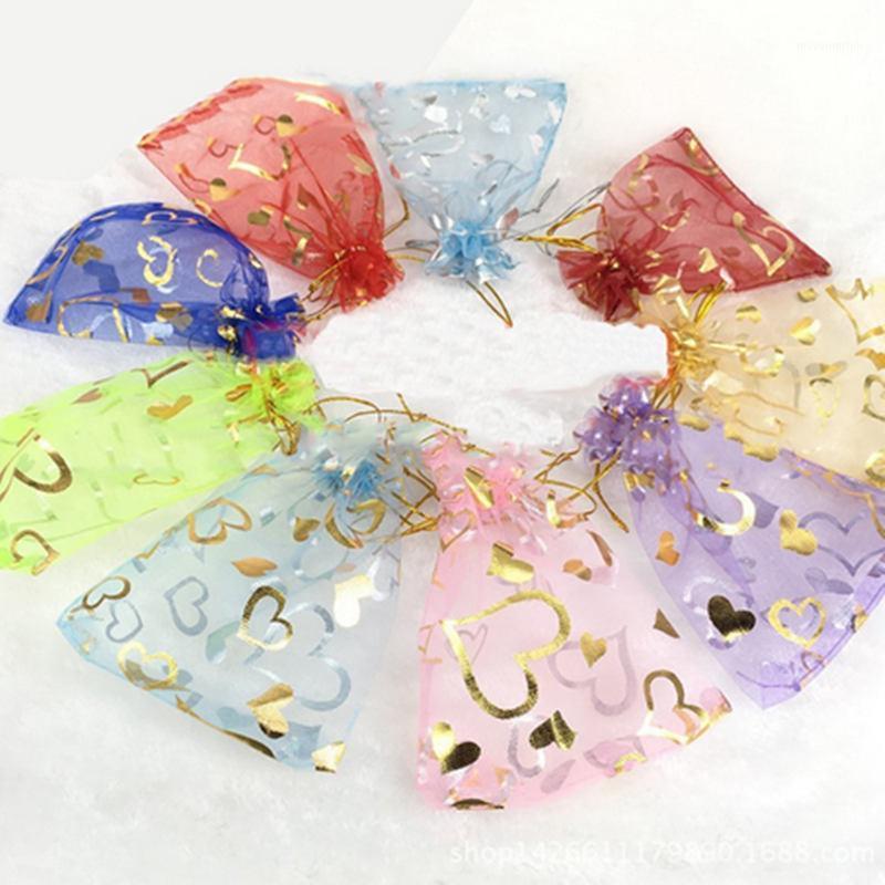 

50/pcs 10 colors Jewellery Pouches Packing Organza Gift Bags Love Wedding Party Christmas Candy Bags Party1