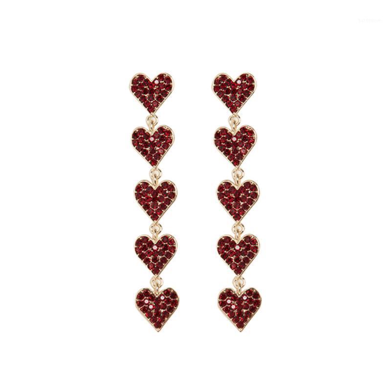 

New Design Heart Chain Long Dangle Earrings For Women Red Purple Heart Statement Cute Korea Earring Female Boho Jewelry L03121