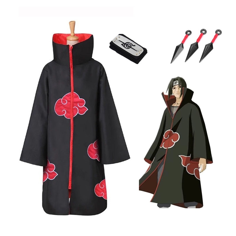 

Hot Sale Anime Naruto Akatsuki /Uchiha Itachi Cosplay Halloween Christmas Party Costume Cloak Cape LJ200930, Red